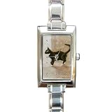 Limited Edition Violano Italian Charm Rectangle Watch Cat Black & White