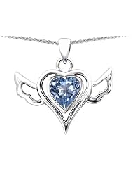 Original Star K (tm) Wings Of Love Pendant with Heart Shape Simulated Aquamarine in 925 Sterling Silver