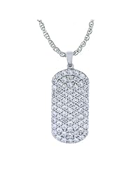 Platinum Plated Sterling Silver Round Cubic Zirconia Dog Tag Necklace