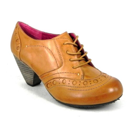 Hush Puppies Fickle Womens Leather Brouge Shoes Ladies Lace Up Heel - Tan