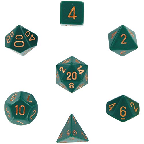 Chessex Dice: Polyhedral 7-Die Opaque Dice Set - Dusty Green with Copper