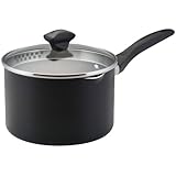 Farberware Dishwasher Safe Aluminum Nonstick 3-Quart Straining Saucepan, Black