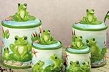 FROG green froggy 4 CANISTER SET kitchen storage decor Ceramic 4 Pcs Rubber Seal