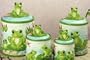Frog Canister Set Ceramic 4 Pcs Rubber Seal...Wooden Spice rack also available!