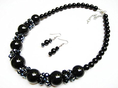 Alur Jewelry 18651BK 21 in. Big Bead Necklace-Earring Black
