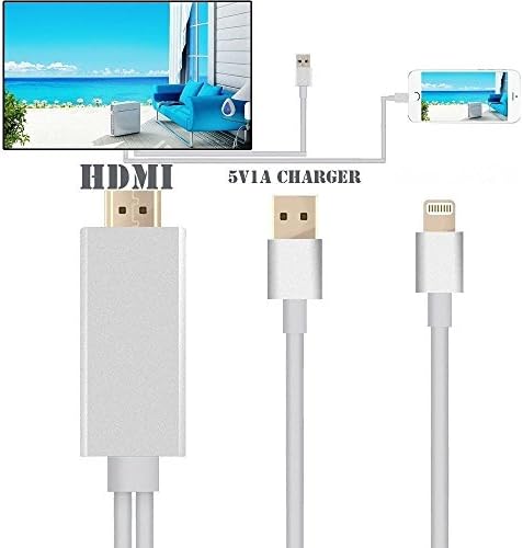 HDMI Cable, Aierly HDTV Cable Adapter 6.4Ft MHL To HDMI Cable 1080P HDTV Adapter For IPhone 5 5S 6 6S Plus with Personal Hotspot, Silver