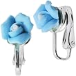 Blue Porcelain Rose Clip On Earrings