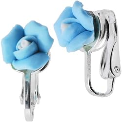 Blue Porcelain Rose Clip On Earrings