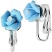 Blue Porcelain Rose Clip On Earrings