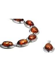 Baltic Honey Amber and Sterling Silver Simple Oval Bracelet and Pendant Necklace Set, 8"