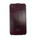 【kajsa製】iPhone 4/4S 対応 たて開き フリップレザーケース 液晶保護フィルム付き(ワインレッド)