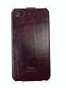 【kajsa製】iPhone 4/4S 対応 たて開き フリップレザーケース 液晶保護フィルム付き(ワインレッド)