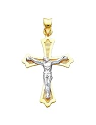 14K Yellow and White 2 Two Tone Gold Jesus Cross Religious Charm Pendant
