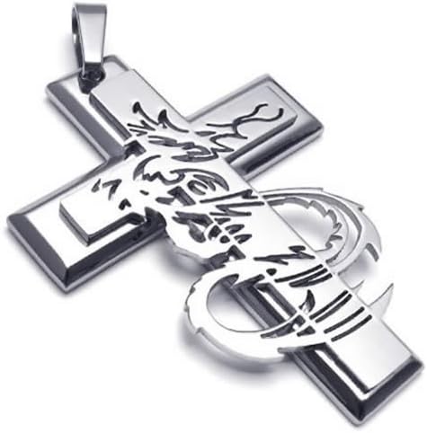 Our Belong Mens Stainless Steel Gothic Dragon Cross Pendant Necklace, 18-26 inch Chain