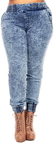 Womens Ladies Plus Sizes Curvy Acid High Waisted Denim Joggers IP2149X (2XL, Light Blue)