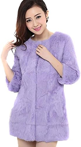 Xuanlun Women's Long Rabbit Fur Coat (M, Purple)