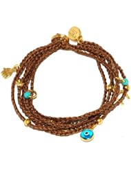 Golden Charms Hand Knit Bracelet in Brown for Spiritual Protection