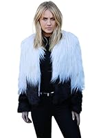 Choies Women's Two Tone Shaggy Faux Fur Coat