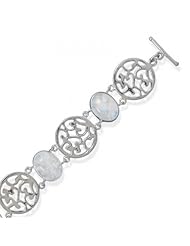 MMA Silver - 6.75 inch+1.5 inch Rainbow Moonstone Toggle Bracelet