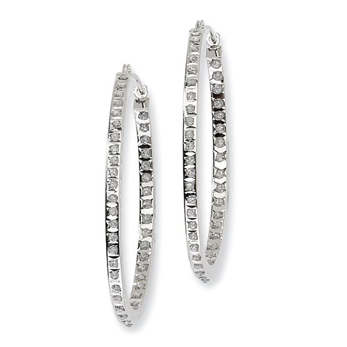 14k White Gold Diamond Fascination Oval Hinged Hoop Earrings