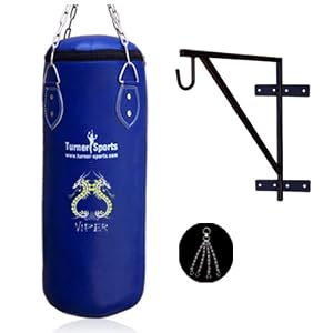 Kickboxing Rexion Punch Bag Filled With Free Chrome Plated Chain And Punchbag Wall Bracket Heavy Duty Metal With Complete Fitting Artificial Leather Blue 2 Feet