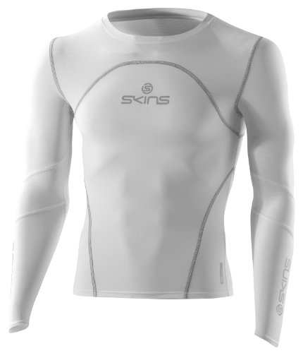 SKINS Mens Bio Ice Long Sleeve Top , White/Platinum, X-Large