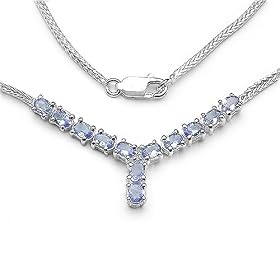 2.05 Carat Genuine Tanzanite Ovals and Diamond Tier Sterling Silver Necklace by 