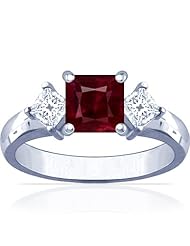 Platinum Princess Cut Ruby Three Stone Ring
