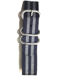 20mm Gray/Blue Military Style Strap with Two S/S Rings and S/S Heavy Buckle. Great to Attach to Any Timepiece.