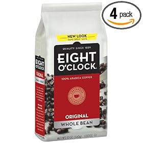 Eight O'Clock Coffee, Original Whole Bean, 12-Ounce Bag (Pack of 4)