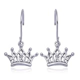 Rhodium Overlay Sterling Silver Diamond-Accent Crown Earrings