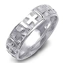 14K White Gold Christian Cross Fancy Wedding Band Ring