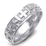 14K White Gold Christian Cross Fancy Wedding Band Ring