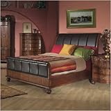 Queen Sleigh Bed with Faux Leather in Brown Cherry