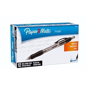 Paper Mate Profile Retractable Ballpoint Pens, 12 Black Ink Pens (89465)