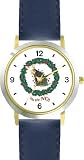 Orange Cat in Christmas Tree Falling in Christmas Wreath - JP - WATCHBUDDY® DELUXE TWO-TONE THEME WATCH - Arabic Numbers - Blue Leather Strap-Size-Large ( Men's Size or Jumbo Women's Size )