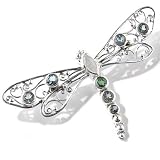 Sterling Silver Apatite & Multi-Gem Dragonfly Pin / Pendant