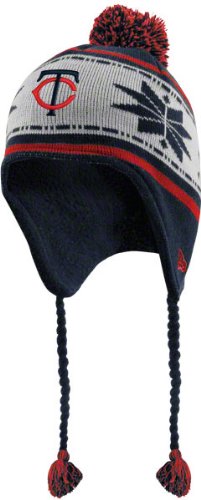 Minnesota Twins Youth Navy New Era Jr. Striped Snowflake Tassel Knit Hat