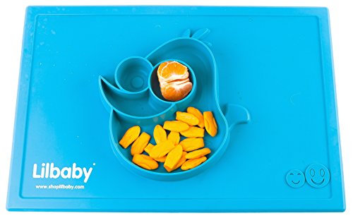 Placemat and Plate Suction Silicone by Lilbaby (Bird, Light Blue)