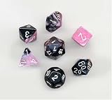 Polyhedral 7-Die Gemini Dice Set - Black-Pink with White