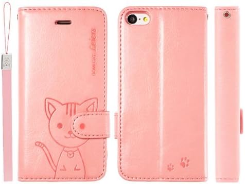 Pioneer Tech® Cat Fashion Lovely Wallet Design Magnet Adsorption Protective Case for Apple iPhone 5C Stand Function Specially Designed for Girls (Pink)