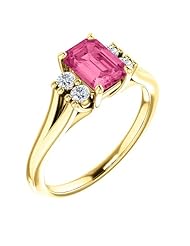 18K Yellow Gold 7.00x5.00mm Emerald Cut Pink Tourmaline and Diamond Ring -- LIFETIME WARRANTY