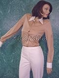 Yves Saint Laurent - $695 New YSL YVES SAINT LAURENT Stretchy White Trim Beige Shirt Top 12 / 44
