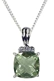 9ct White Gold Diamond Set Crown With Green Amethyst Pendant On 18 Curb Chain