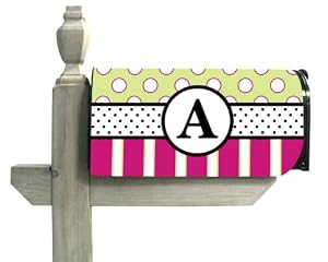 Monogram Peppy Pink & Green Polka Dot Magnetic Mailbox Cover - A