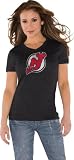New Jersey Devils Black Women's Primary Logo Tri Blend V Neck T-Shirt- by Alyssa Milano