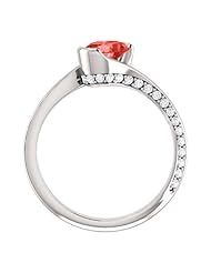 14K White Gold 7.00x5.00mm Oval Cut Chatham Created Padparadscha Sapphire and Diamond Ring -- LIFETIME WARRANTY