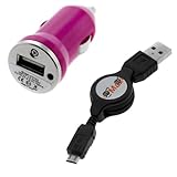 GTMax 3FT Mini-USB Retractable Cable (Black) + Hot Pink USB Car Charger ada ....