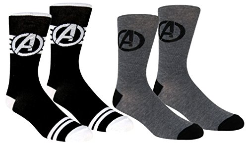 Marvel Mens Avengers Logo Casual Crew Socks 2 Pair Pack Multi-Color, Shoe size 6-12