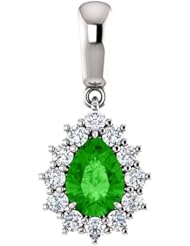 14K White Gold 7.00x5.00mm Pear Cut Tsavorite and Diamond Pendant -- LIFETIME WARRANTY